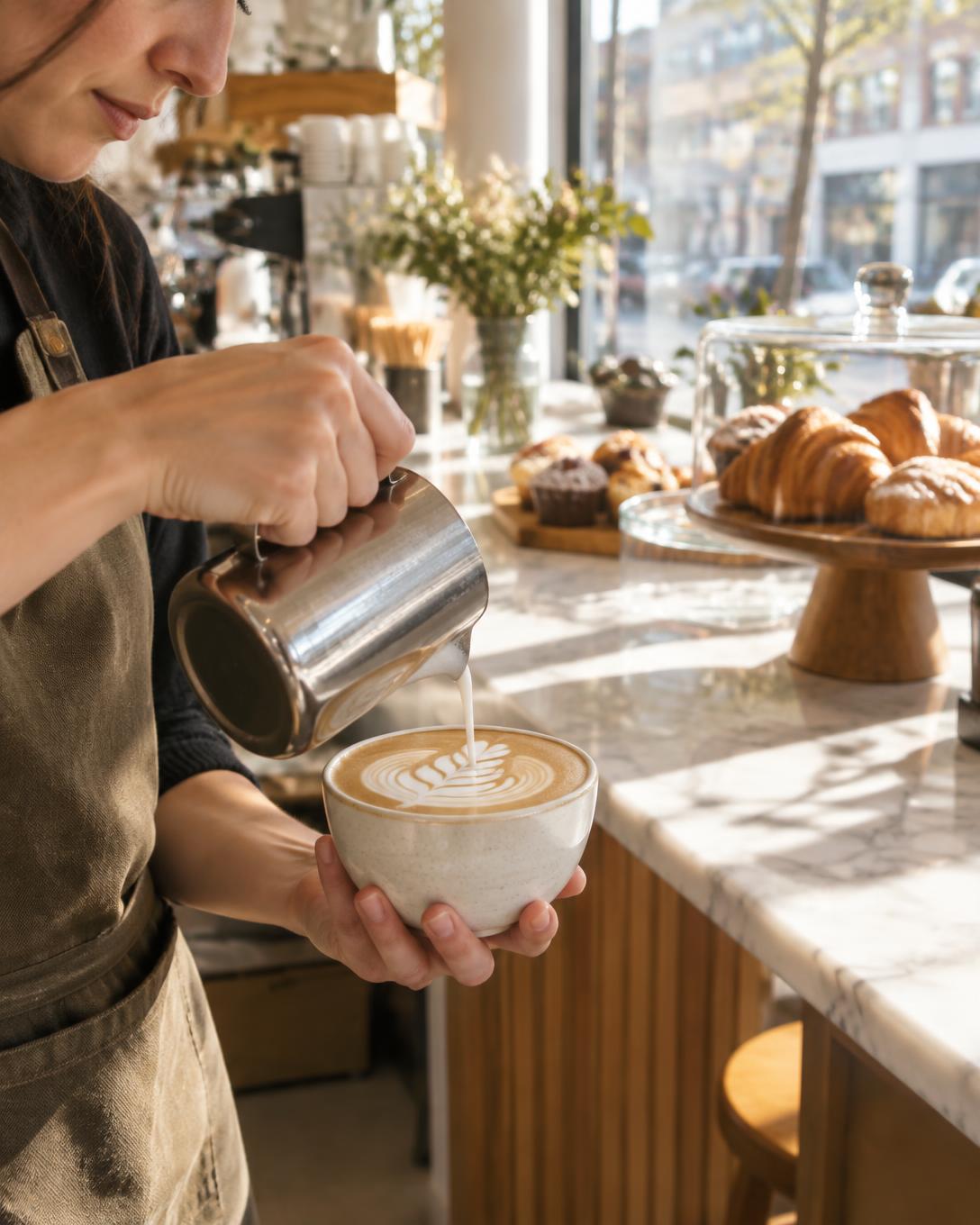 Barista preparing coffee at the counter